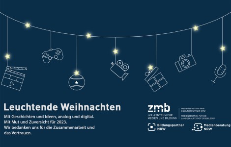Die Weihnachtskarte des ZMB zeigt eine Lichterkette mit verschiedenen Symbolen.